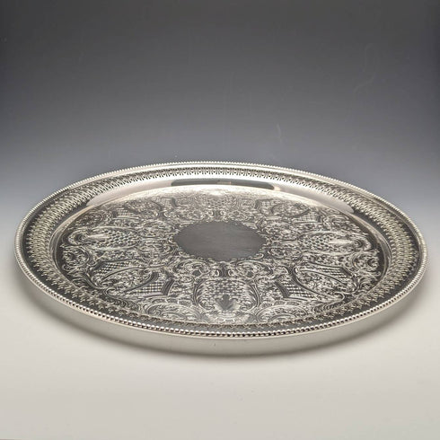 British Vintage Silver Plate Earring Decoration Tray Diameter 32cm Barker Ellis